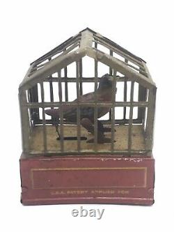 Vintage Ges. Gesch German Wind Up Tin Toy Chirping Bird Cage Original 1910-1920