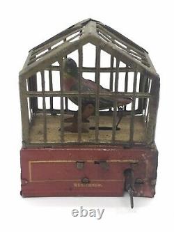 Vintage Ges. Gesch German Wind Up Tin Toy Chirping Bird Cage Original 1910-1920