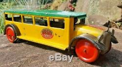 Vintage Girard Tin Litho Wind Up Overland Trail Bus