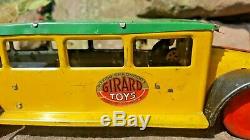 Vintage Girard Tin Litho Wind Up Overland Trail Bus