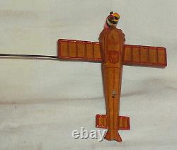 Vintage Handmade Manual Rotating Tin Plate Airplane Tin Toy Germany 1950