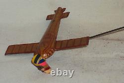 Vintage Handmade Manual Rotating Tin Plate Airplane Tin Toy Germany 1950