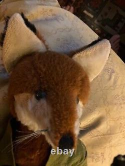 Vintage Handmade Stuffed Toy Fox By Jungle Toys Of London with Green Jacket