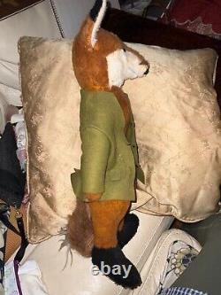 Vintage Handmade Stuffed Toy Fox By Jungle Toys Of London with Green Jacket