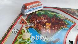 Vintage Hungarian Lemezarugyar Wind-up Bus Cars Set Tin Litho Toy Game