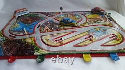 Vintage Hungarian Lemezarugyar Wind-up Bus Cars Set Tin Litho Toy Game