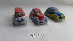 Vintage Hungarian Lemezarugyar Wind-up Bus Cars Set Tin Litho Toy Game