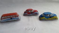 Vintage Hungarian Lemezarugyar Wind-up Bus Cars Set Tin Litho Toy Game