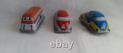 Vintage Hungarian Lemezarugyar Wind-up Bus Cars Set Tin Litho Toy Game