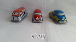 Vintage Hungarian Lemezarugyar Wind-up Bus Cars Set Tin Litho Toy Game