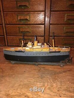 Vintage Ives Merchant Marine Tin Wind Up Ship With Original Key