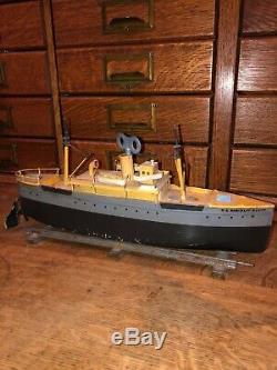 Vintage Ives Merchant Marine Tin Wind Up Ship With Original Key