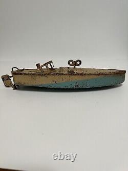 Vintage JEP 2 Tin Wind-up Toy Speed Boat French Made Working And Complete