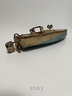 Vintage JEP 2 Tin Wind-up Toy Speed Boat French Made Working And Complete