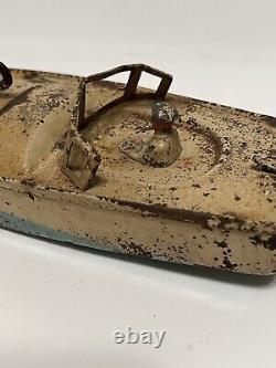 Vintage JEP 2 Tin Wind-up Toy Speed Boat French Made Working And Complete