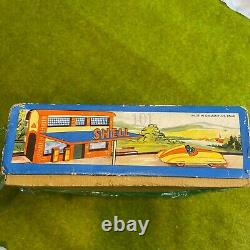 Vintage JH Höfler Tin Wind-Up Shell Station Car Set with Box, US Zone Germany