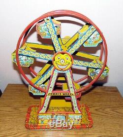 Vintage J. Chein Hercules Tin Litho Ferris Wheel Wind Up Toy Works