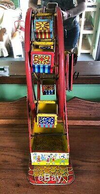 Vintage J. Chein Hercules Tin Litho Ferris Wheel Wind Up Toy Works! Read Details