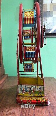 Vintage J. Chein Hercules Tin Litho Ferris Wheel Wind Up Toy Works! Read Details