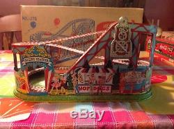 Vintage J. Chein Roller Coaster with 2 cars wind up tin toy