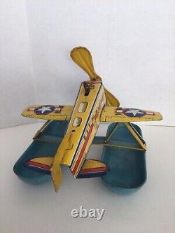 Vintage J. Chein Tin Litho Toy Windup Pontoon Sea Plane