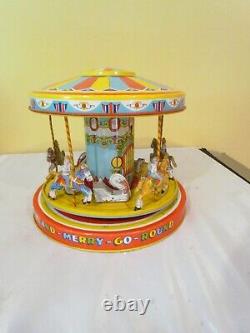 Vintage J. Chein Tin Litho Wind Up Playland Merry Go Round Excellent-working