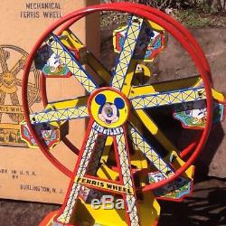 Vintage J. Chein Tin Litho Wind-up Mickey Mouse Ferris Wheel with Original Box