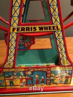 Vintage J. Chein USA Hercules Ferris Wheel tin/litho/pressed metal wind-up toy