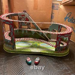 Vintage J. Chein Wind-Up Roller Coaster Tin Litho With2 Cars, Box With 2 Inserts