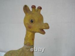 Vintage Japan Mechanical Plush Wind Up Toy Giraffe