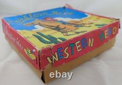 Vintage Japan Tin Wind Up Cowboy on Horse Toy with Original Box Western Hero