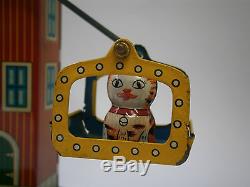 Vintage Japan -yone- Cats Ferris Wheel Bell Wind-up Tin Litho Toy MILL