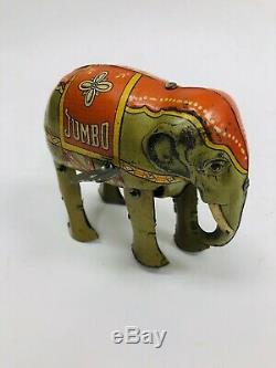 Vintage Jumbo Elephant Made In U. S. Zone German Wind-Up Tin Toy