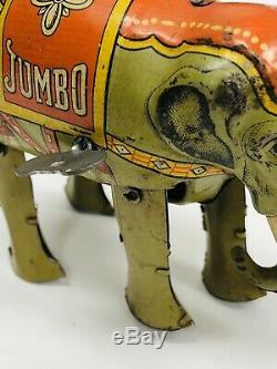 Vintage Jumbo Elephant Made In U. S. Zone German Wind-Up Tin Toy