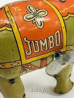 Vintage Jumbo Elephant Made In U. S. Zone German Wind-Up Tin Toy