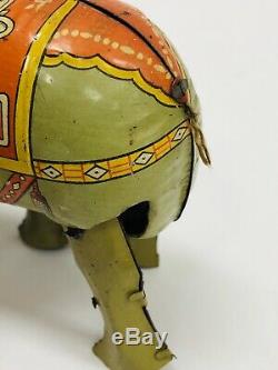 Vintage Jumbo Elephant Made In U. S. Zone German Wind-Up Tin Toy
