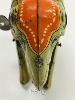 Vintage Jumbo Elephant Made In U. S. Zone German Wind-Up Tin Toy