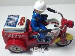 Vintage KO Mark Wind Up Police Dept Tricycle Bike Litho Tin Toy (Made in Japan)