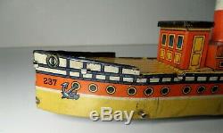 Vintage Kellermann CKO Tin Litho Windup Boat with Circling Airplanes Toy Plane