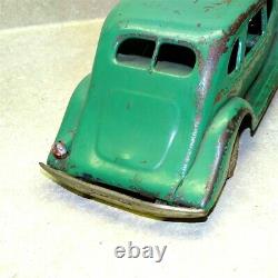 Vintage Kingsbury 1930's Car, Pressed Steel Wind Up Toy, Battery Lights