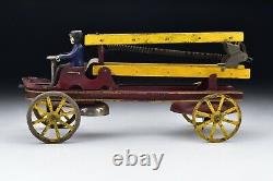 Vintage Kingsbury Toy Wind up Ladder Fire Truck 1920's Pressed Steel Wood Ladder