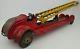 Vintage Kingsbury Toys Pressed Steel Aerial Ladder Wind Up Fire Truck with Driver