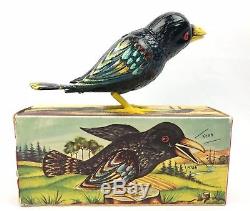 Vintage Kohler Tin Wind Up Black Crow with Key and Original Box