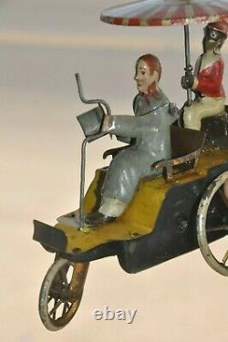 Vintage Lehmann DRGM Litho Tricycle Lady & Gentleman Wind Up Tin Toy, Germany