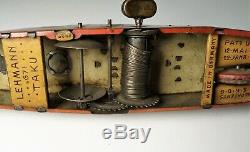Vintage Lehmann TAKU Tin Windup Torpedo Gun Boat #671 c. 1913