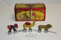 Vintage Lindstrom Tin Wind Up Circus Parade Elephant Monkey Lion Camel VG L@@K
