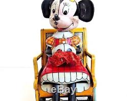 Vintage Linemar Disney Minnie Mouse Rocking Chair Tin Wind Toy