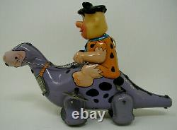Vintage Linemar Fred Flintstone Dino Wind Up Tin Toy 1962