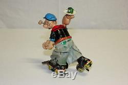 Vintage Linemar Japan Tin Litho Wind Up Roller Skating Popeye Original VG L@@K