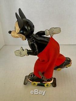 Vintage Linemar Mickey Mouse Wind-up Roller Skater in Great Condition